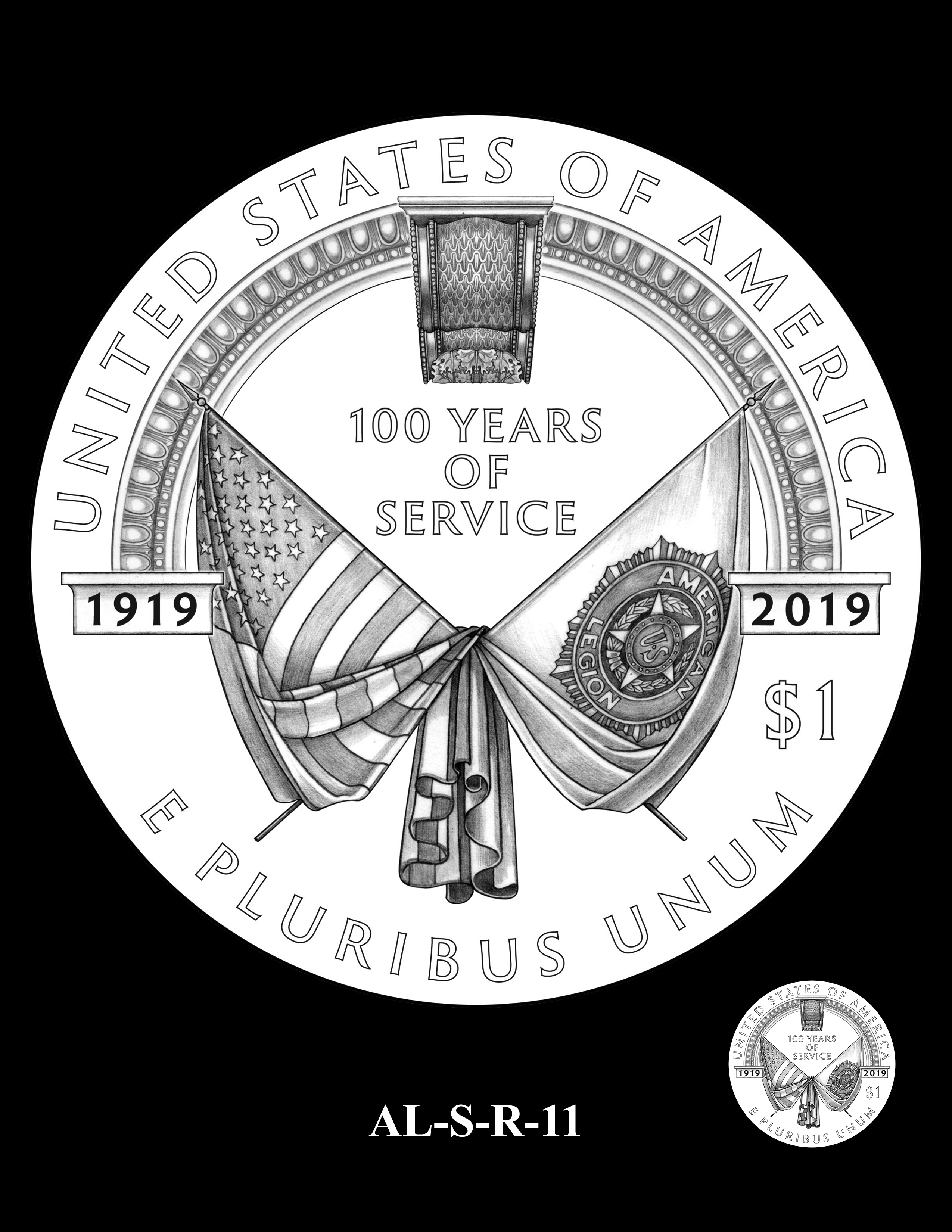 AL-S-R-11 -- 2019 American Legion 100th Anniversary Commemorative Coin Program - Silver Reverse