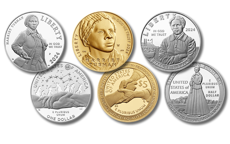 Harriet Tubman commemorative silver, gold, and clad coins
