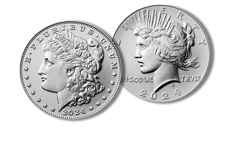 Morgan and Peace silver dollar coin obverses