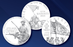 2025 U.S. Marine Corps 250th Anniversary Commemorative Coin Program obverse line art designs