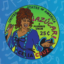 Celia Cruz quarter reverse cartoon